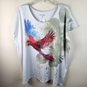 NWT Emily Daniels Tunic top shirt Sz 3X parrot shimmer dolman sleeves travel
